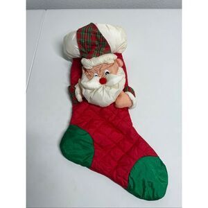 Vintage Nylon Parachute Puffy Santa Claus  Christmas Stocking